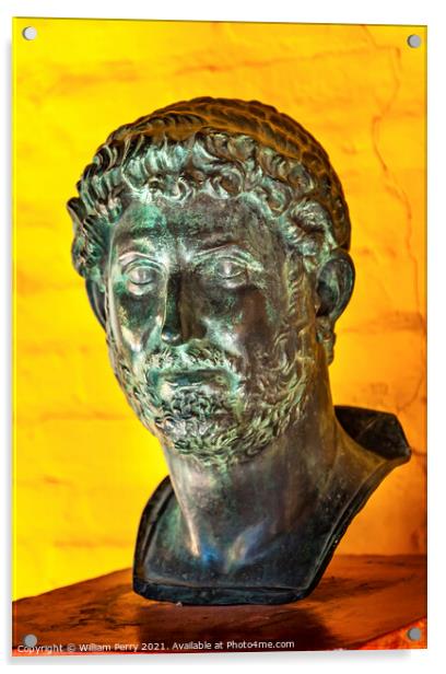 Ancient Bust Roman Emperor Hadrian Italica Seville Andalusia Spa Acrylic by William Perry