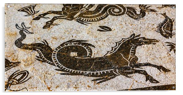 Ancient Horse Serpent Mosaic Italica Roman City Seville Andalusi Acrylic by William Perry