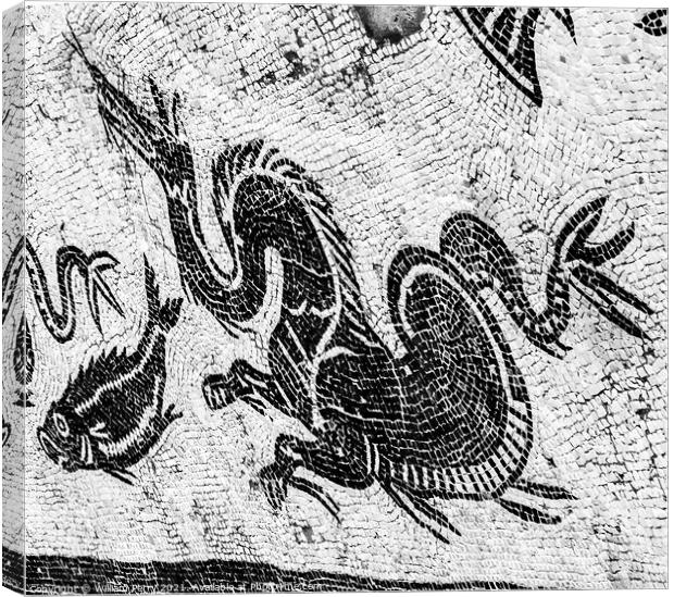 Ancient Dragon Fish Mosaic Italica Roman City Seville Andalusia  Canvas Print by William Perry