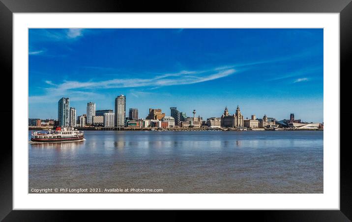 Ferry passing the famous Liverpool Waterfront Framed Mounted Print by Phil Longfoot