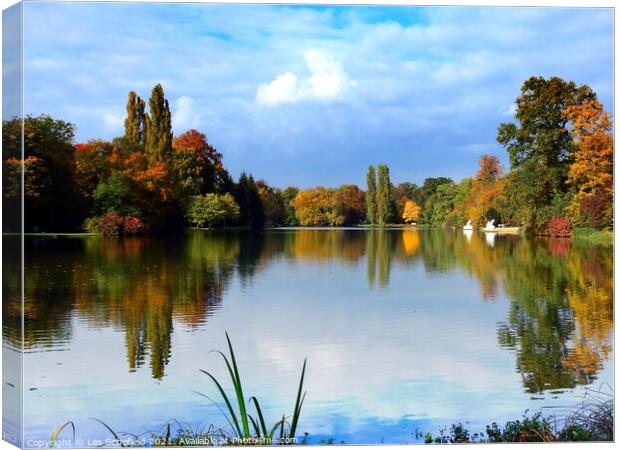 Enchanting Serenity of Autumn Lake Canvas Print by Les Schofield