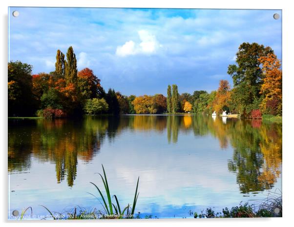 Enchanting Serenity of Autumn Lake Acrylic by Les Schofield