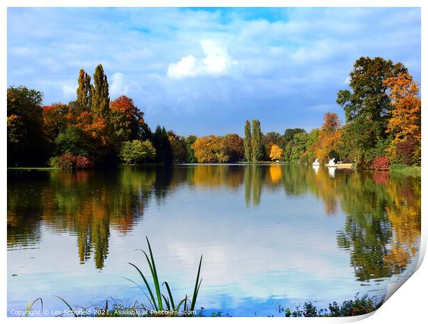 Enchanting Serenity of Autumn Lake Print by Les Schofield