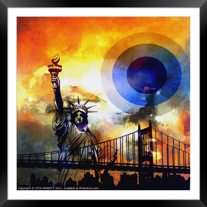 Brooklyn Bridge and Lady Liberty Framed Mounted Print by OTIS PORRITT