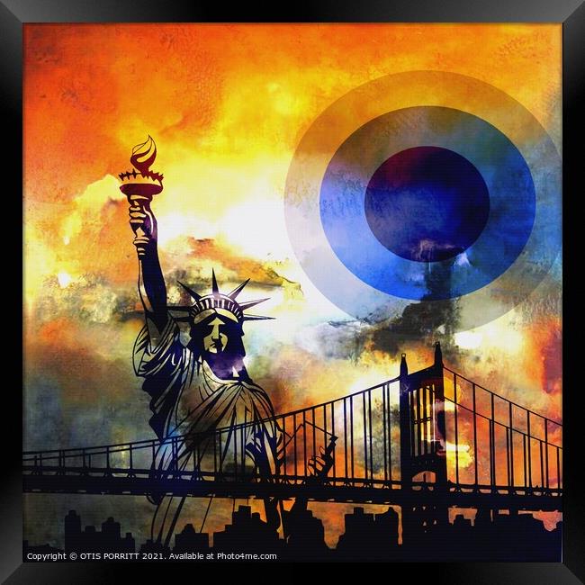 Brooklyn Bridge and Lady Liberty Framed Print by OTIS PORRITT