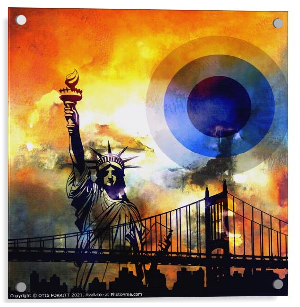 Brooklyn Bridge and Lady Liberty Acrylic by OTIS PORRITT