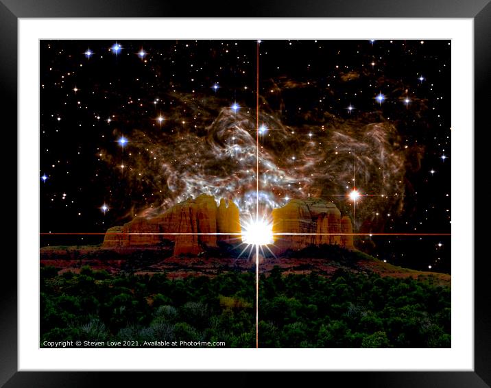 RS Puppis Nebula Setting Behind Cathedral Rock Framed Mounted Print by Steven Love