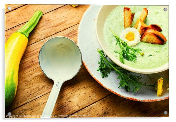 Vegetable summer soup, puree soup Acrylic by Mykola Lunov Mykola