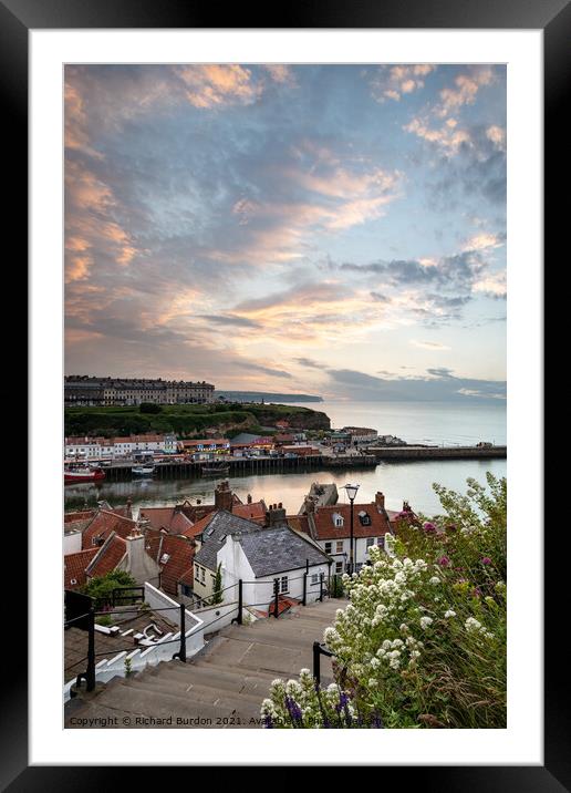 Whitby Steps At Sunset Framed Mounted Print by Richard Burdon