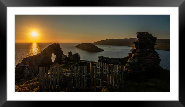 Setting sun over the Outer Hebrides from Duntulm Caste Framed Mounted Print by Richard Smith