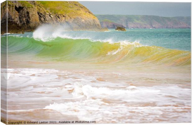 A Wave at Barafundle Bay Canvas Print by Edward Laxton