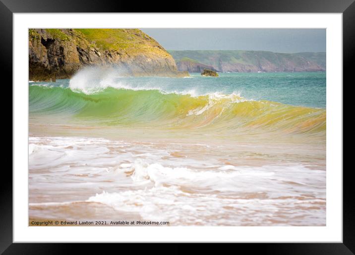 A Wave at Barafundle Bay Framed Mounted Print by Edward Laxton