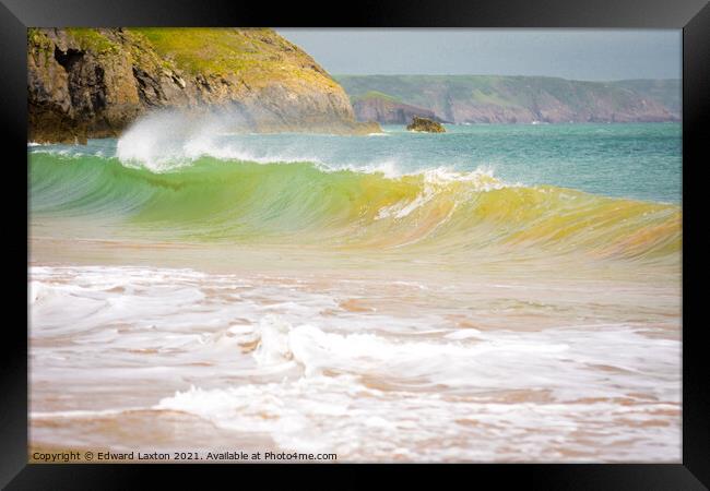 A Wave at Barafundle Bay Framed Print by Edward Laxton