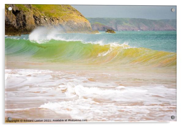 A Wave at Barafundle Bay Acrylic by Edward Laxton