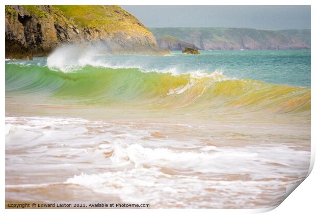 A Wave at Barafundle Bay Print by Edward Laxton