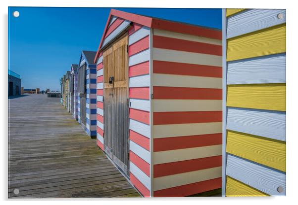 Huts on the pier. Acrylic by Bill Allsopp
