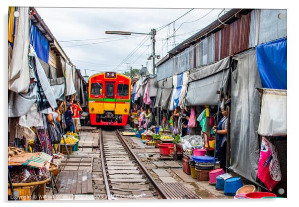 The Maeklong Railway Market near Bangkok in Thailand Asia Acrylic by Wilfried Strang