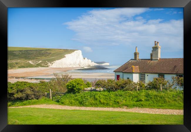 The Coastguard Cottages and the Seven Sisters. Framed Print by Bill Allsopp