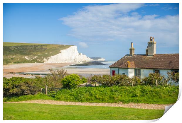 The Coastguard Cottages and the Seven Sisters. Print by Bill Allsopp