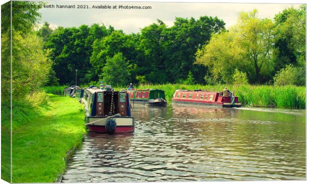  narrowboats on the staffs and worcester  canal  Canvas Print by keith hannant