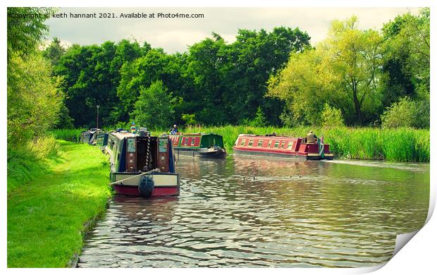  narrowboats on the staffs and worcester  canal  Print by keith hannant