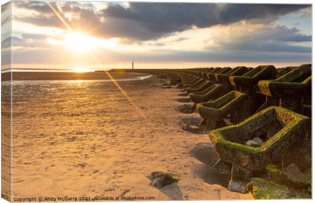 Sunset New Brighton Sea Defences Canvas Print by Andy McGarry