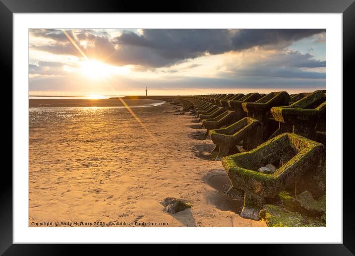 Sunset New Brighton Sea Defences Framed Mounted Print by Andy McGarry