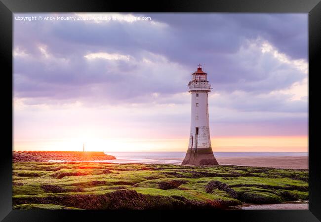 Sunset New Brighton Lighthouse Framed Print by Andy McGarry