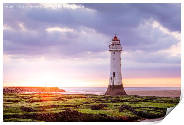 Sunset New Brighton Lighthouse Print by Andy McGarry