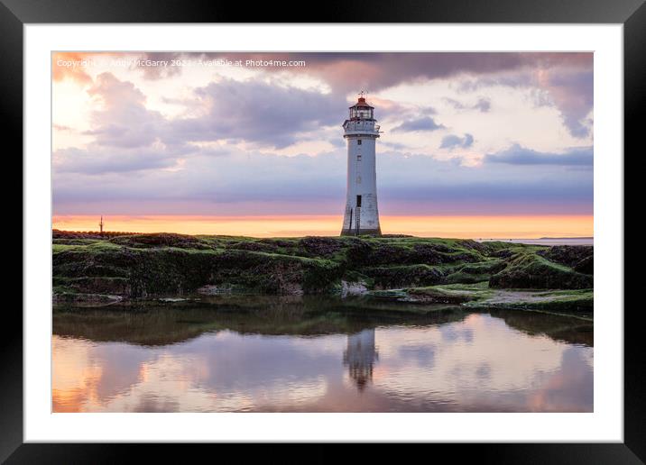 Sunset New Brighton Lighthouse Framed Mounted Print by Andy McGarry