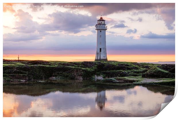 Sunset New Brighton Lighthouse Print by Andy McGarry