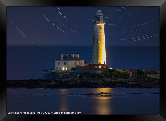 Enchanting Nighttime View of St Marys Lighthouse Framed Print by Janet Carmichael