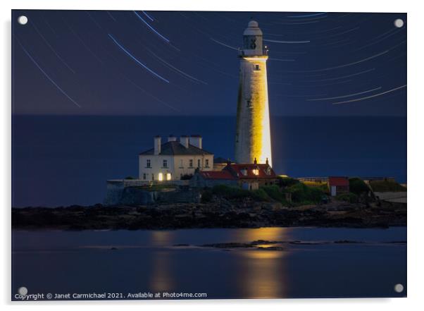 Enchanting Nighttime View of St Marys Lighthouse Acrylic by Janet Carmichael