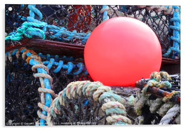 Lobster pots and buoy, John o'Groats harbour, Caithness, Scotland Acrylic by Geraint Tellem ARPS