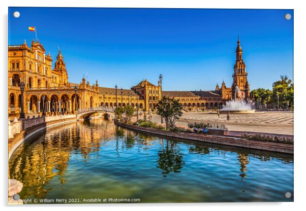 Plaza de Espana Square Reflection Seville Spain Acrylic by William Perry