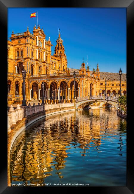 Plaza de Espana Square Reflection Seville Spain Framed Print by William Perry
