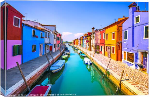 Burano Curved Canal. Venetian Lagoon Canvas Print by Stefano Orazzini