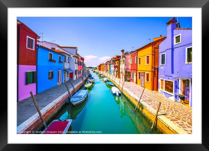 Burano Curved Canal. Venetian Lagoon Framed Mounted Print by Stefano Orazzini
