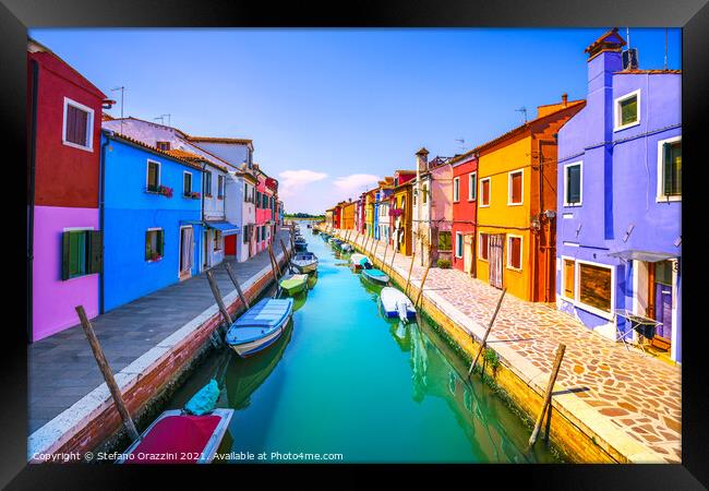 Burano Curved Canal. Venetian Lagoon Framed Print by Stefano Orazzini