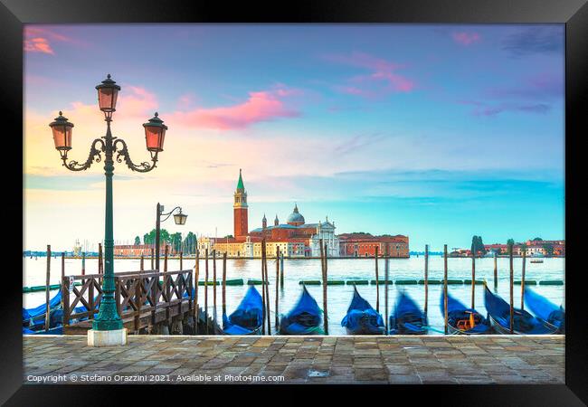 Venice, San Giorgio and Gondolas. Italy Framed Print by Stefano Orazzini