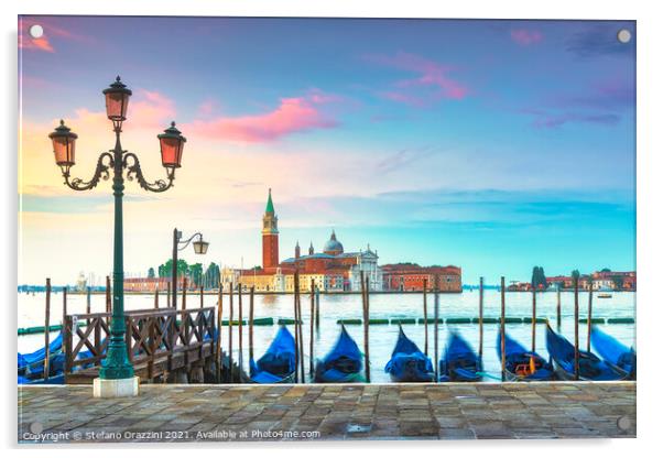 Venice, San Giorgio and Gondolas. Italy Acrylic by Stefano Orazzini