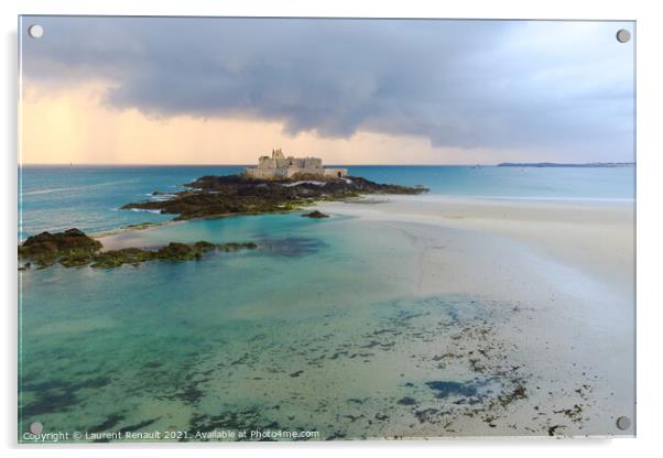Fort National at eventail beach in Saint-Malo  Acrylic by Laurent Renault