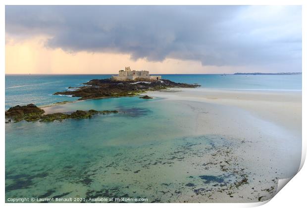 Fort National at eventail beach in Saint-Malo  Print by Laurent Renault