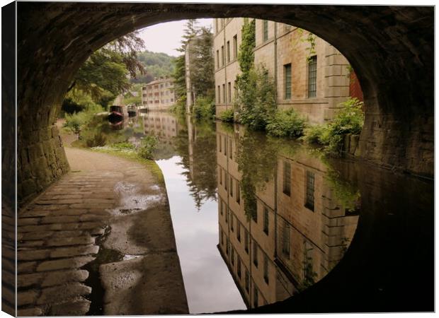 Under the Bridge at Hebden.  Canvas Print by Lilian Marshall