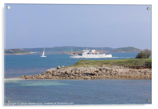 The Scillonian 3 sailing into the Isles of Scilly Acrylic by Simon Marlow