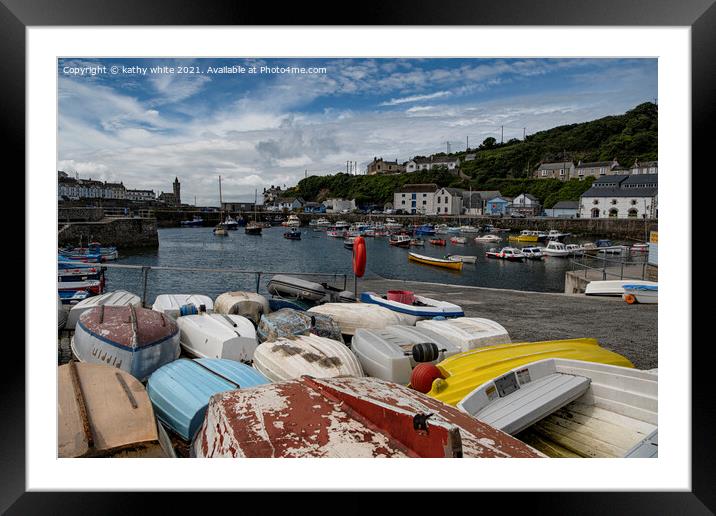 Porthleven Cornwall fishing boats Framed Mounted Print by kathy white