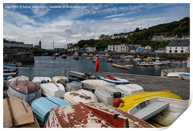 Porthleven Cornwall fishing boats Print by kathy white