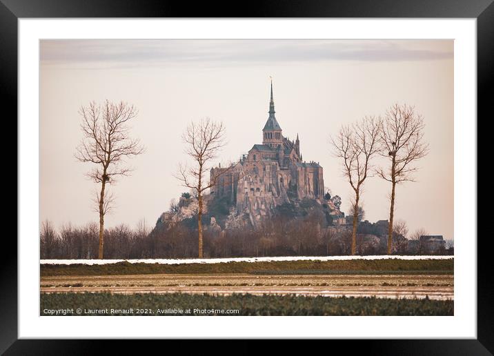Le Mont Saint-Michel in winter Framed Mounted Print by Laurent Renault