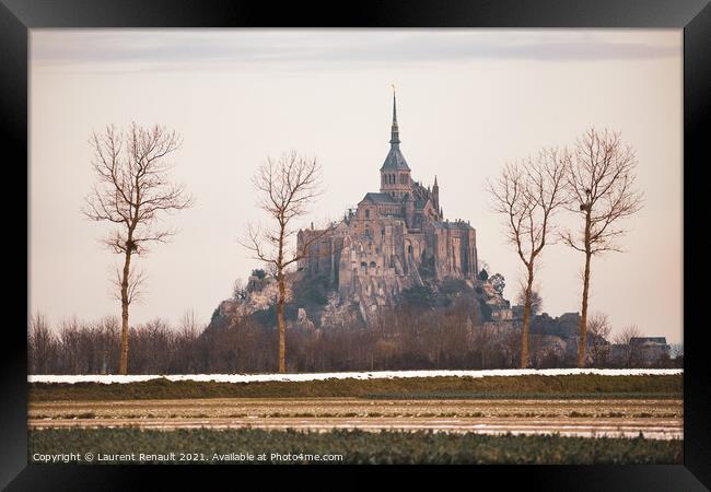 Le Mont Saint-Michel in winter Framed Print by Laurent Renault