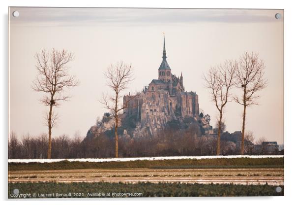 Le Mont Saint-Michel in winter Acrylic by Laurent Renault